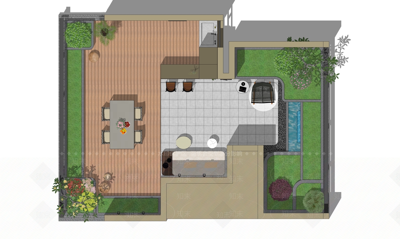 现代屋顶花园SU模型下载【ID:1128270541】
