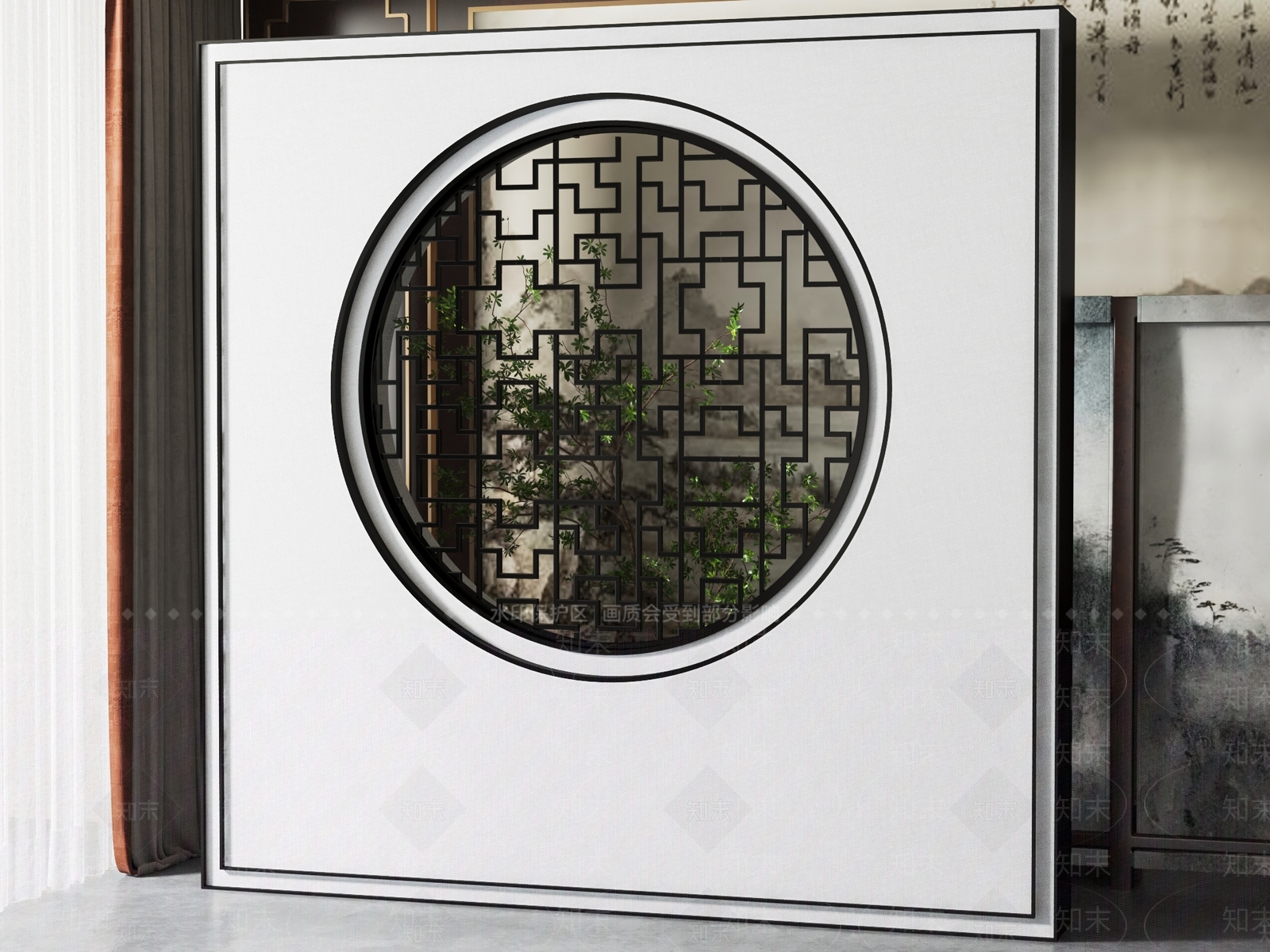 新中式入户隔断3D模型下载【ID:1128272458】