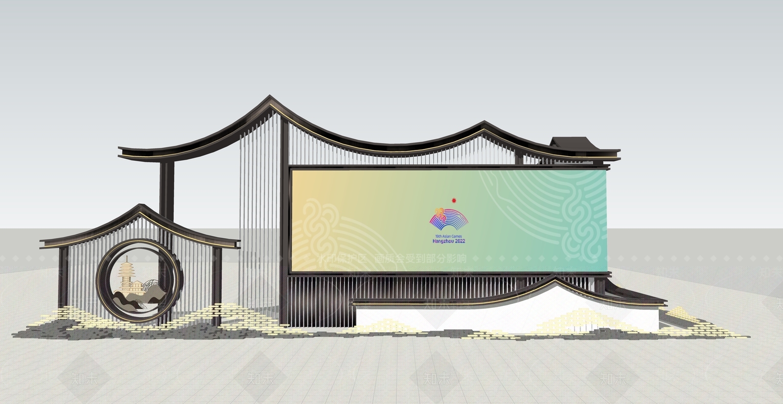 新中式户外倒计时电子观赛屏幕SU模型下载【ID:1128287089】