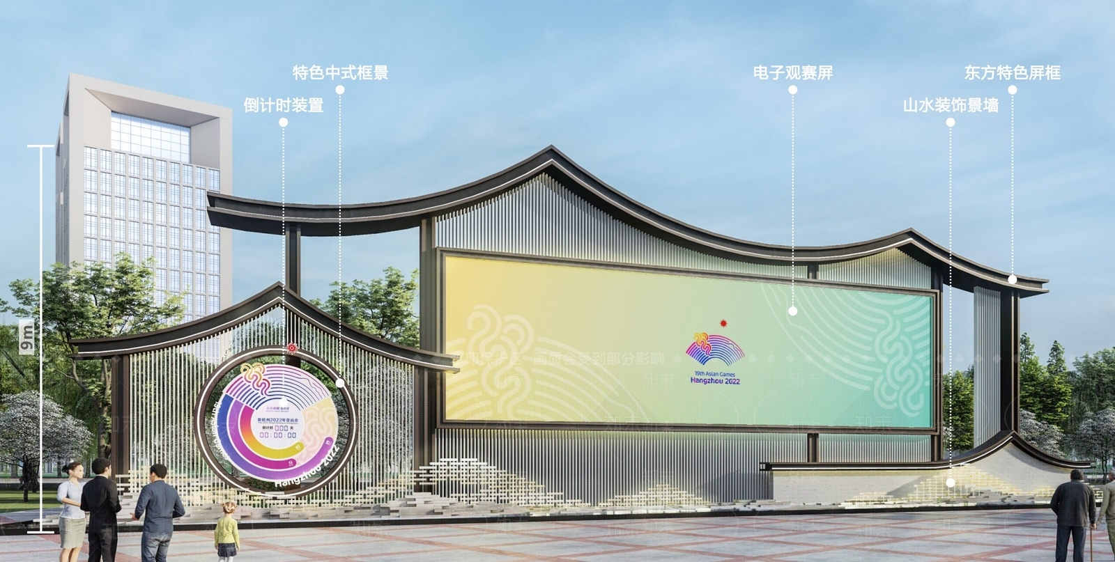 新中式户外倒计时电子观赛屏幕SU模型下载【ID:1128287089】