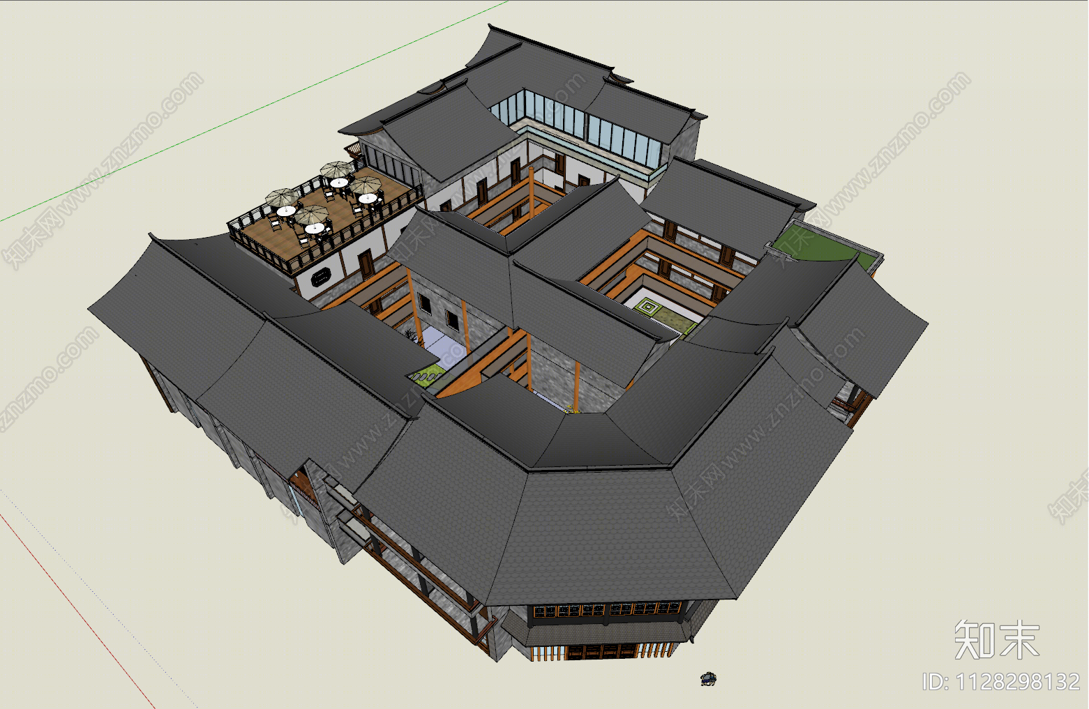 中式餐饮建筑SU模型下载【ID:1128298132】