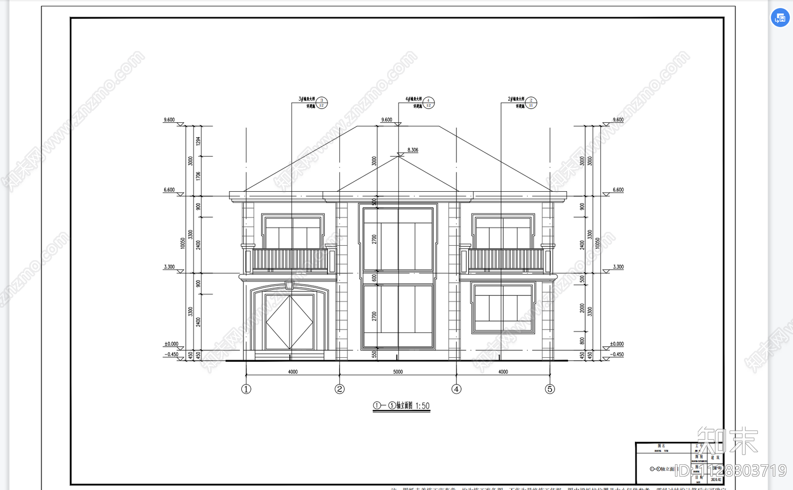 欧式二层自建房建筑施工图下载【ID:1128303719】