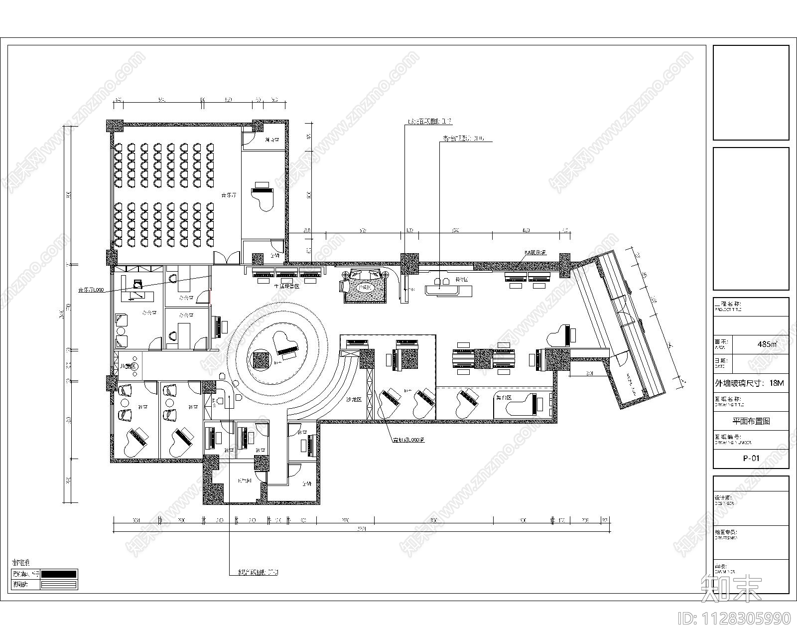 钢琴旗舰店cad施工图下载【ID:1128305990】