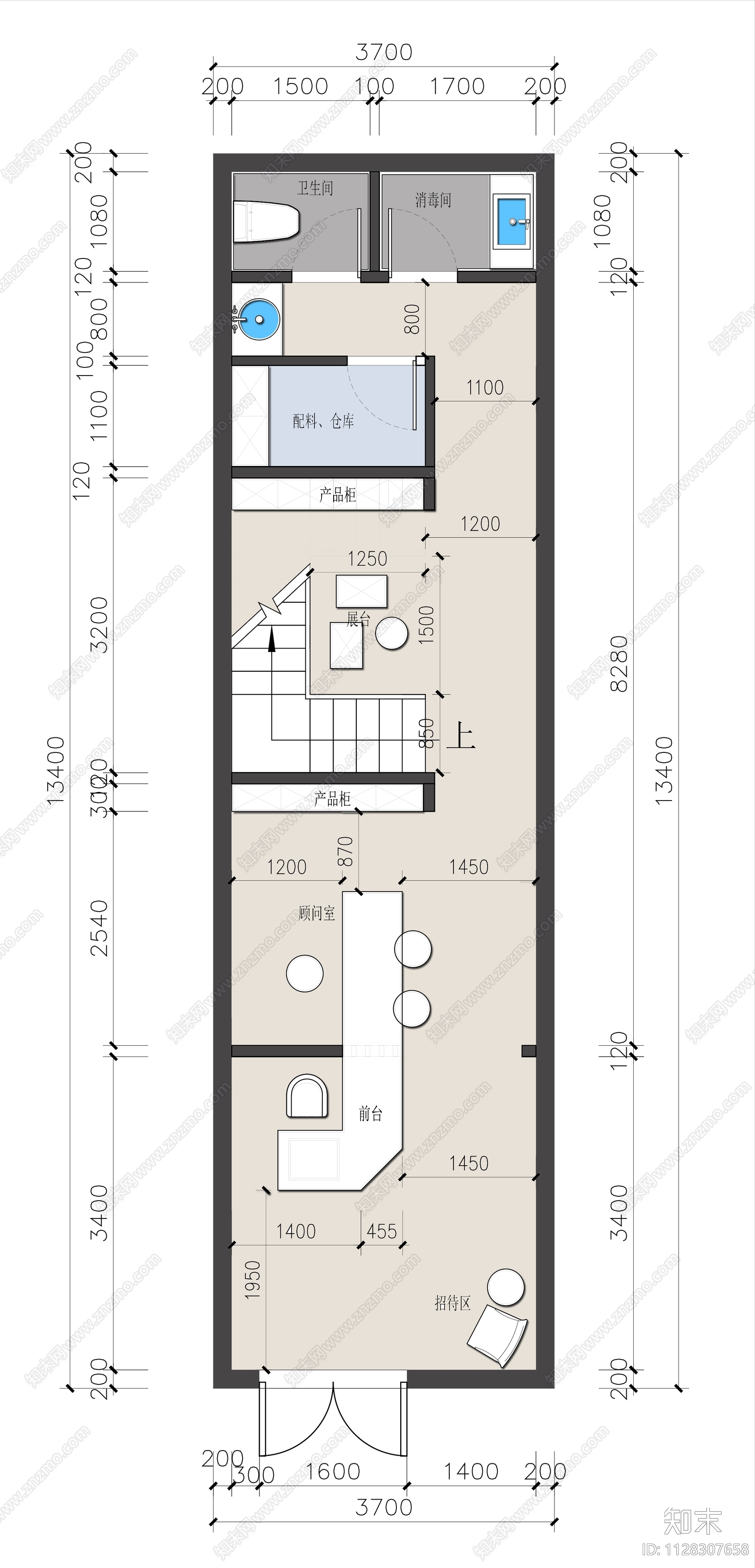 SPA美容院cad施工图下载【ID:1128307658】