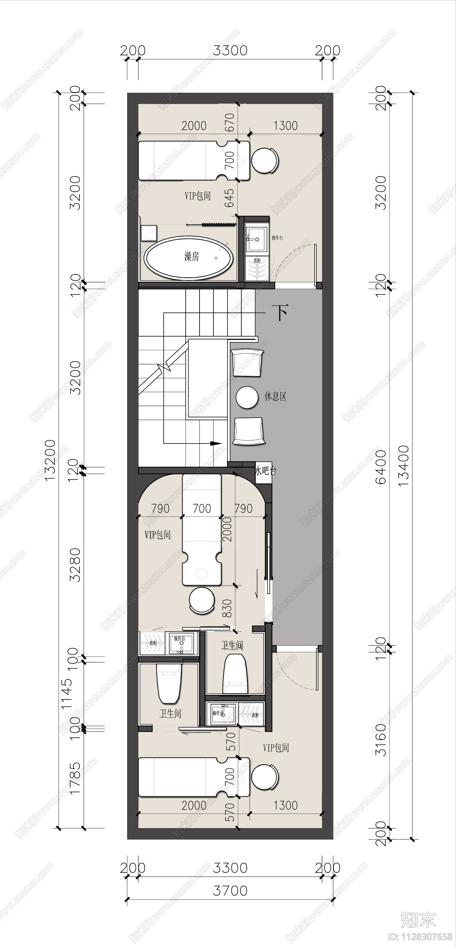 SPA美容院cad施工图下载【ID:1128307658】