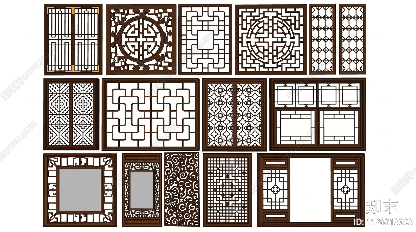 中式窗户组合SU模型下载【ID:1128313903】