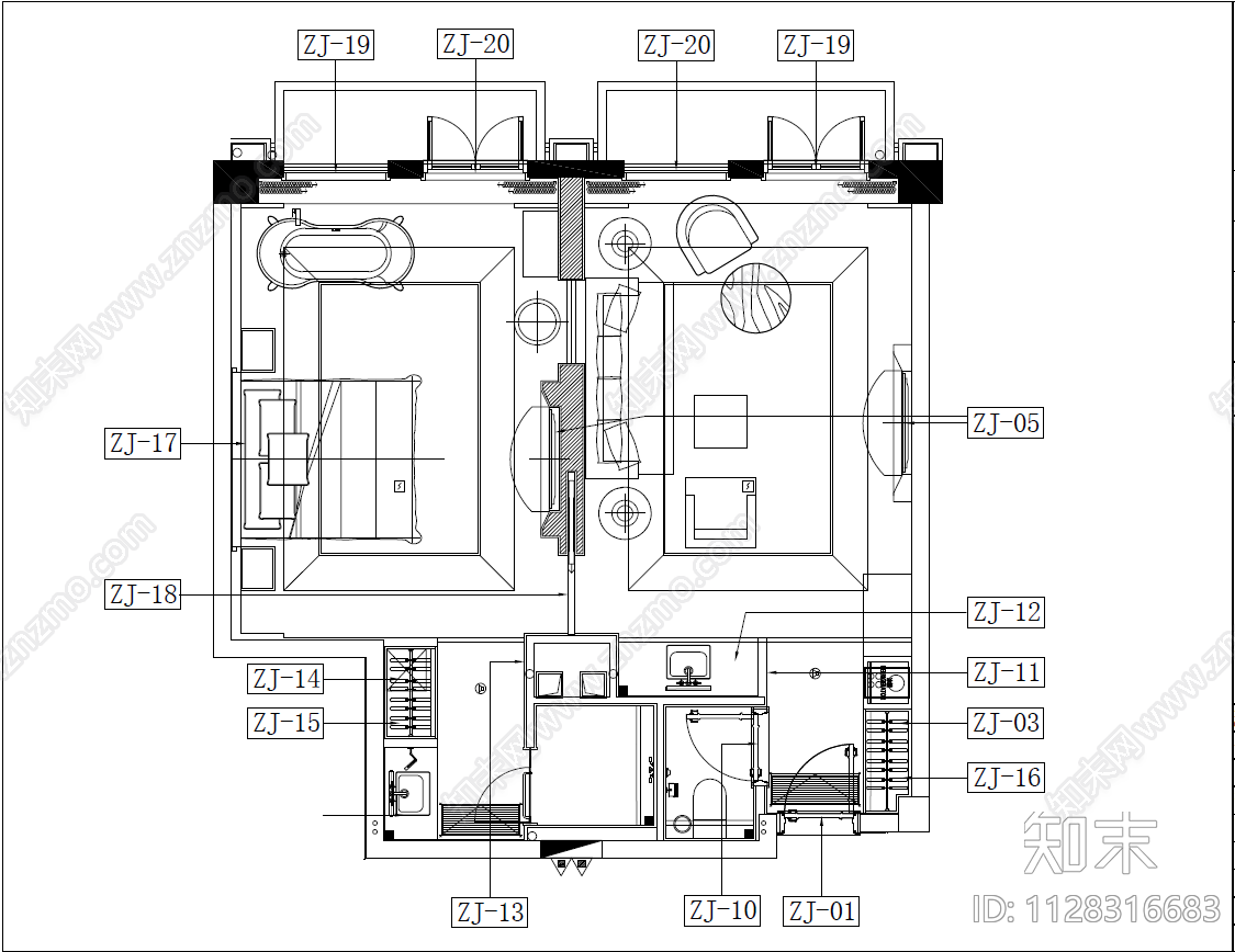 高端酒店固装家具样板图cad施工图下载【ID:1128316683】