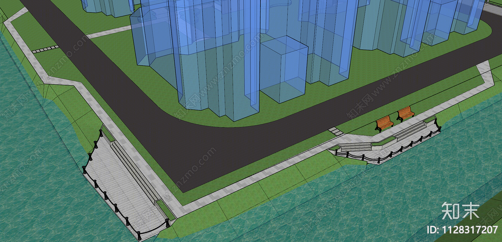 现代滨水公园景观SU模型下载【ID:1128317207】