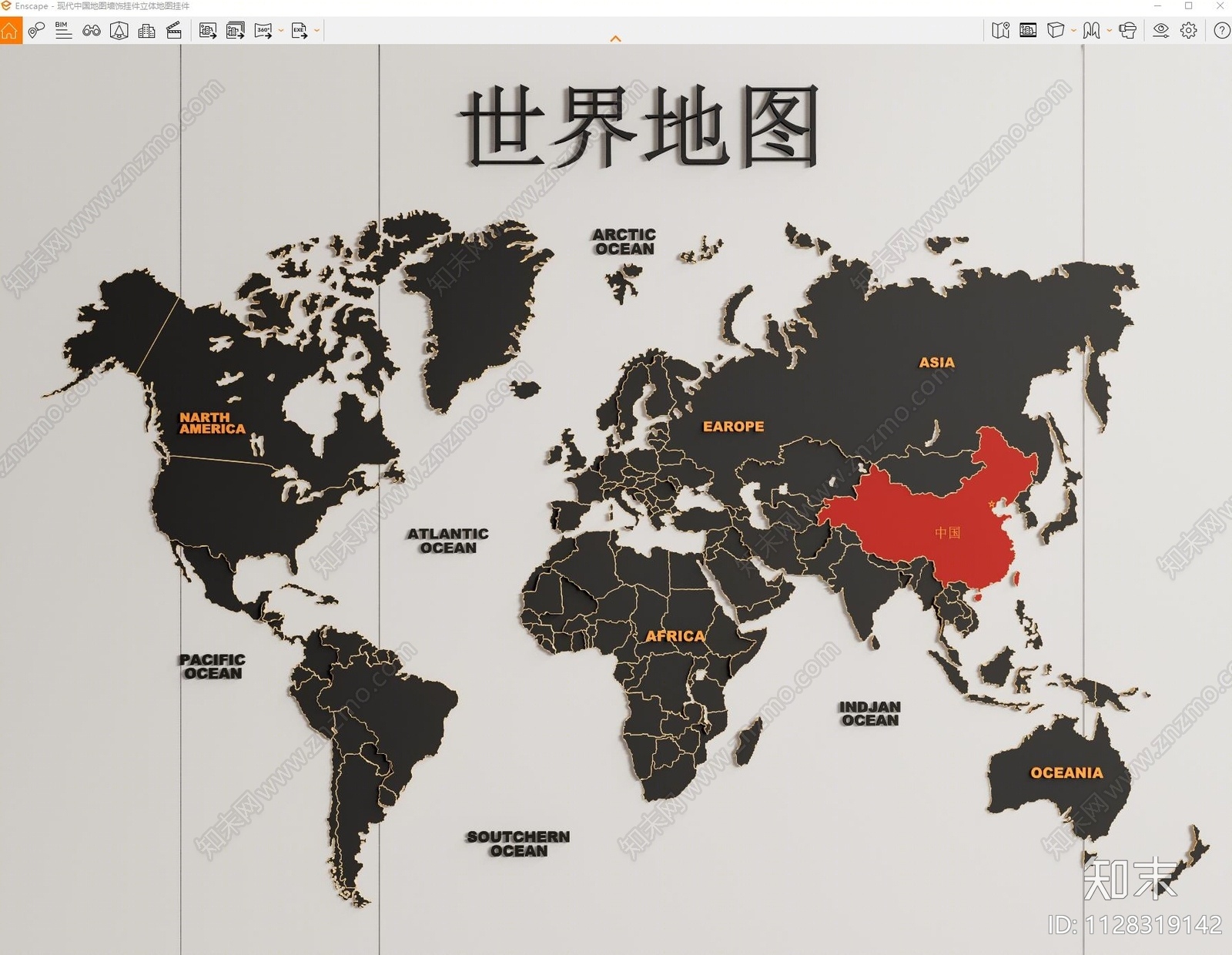 现代世界地图墙饰挂件SU模型下载【ID:1128319142】