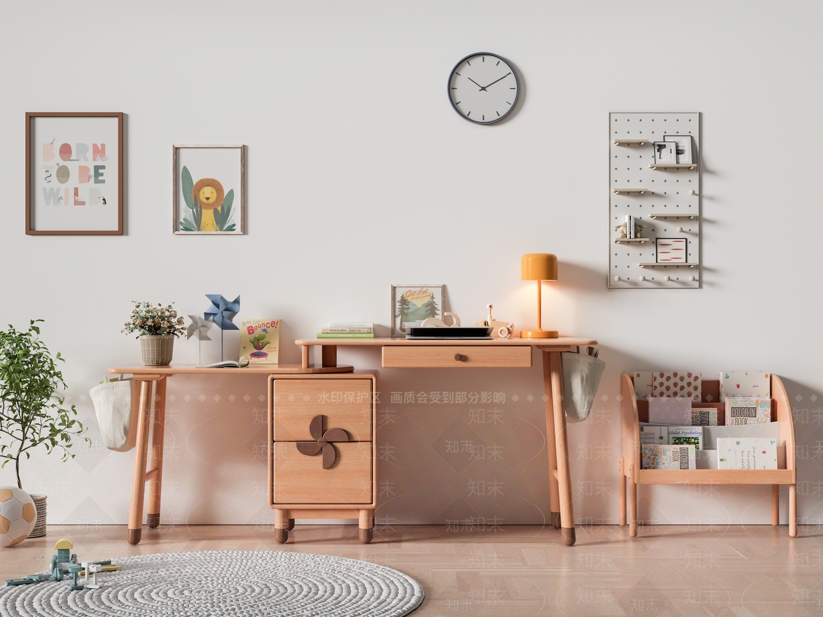 北欧实木儿童书桌SU模型下载【ID:1128319263】