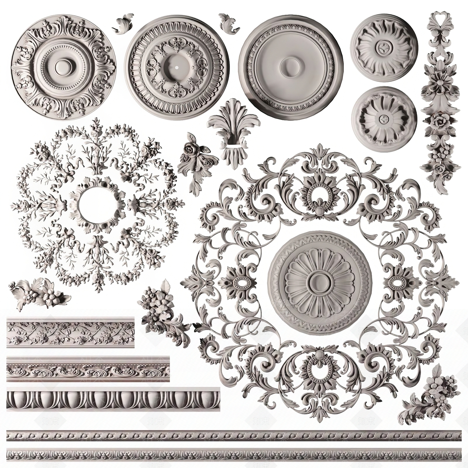 欧式石膏圆顶花角花线条组合SU模型下载【ID:1128321691】