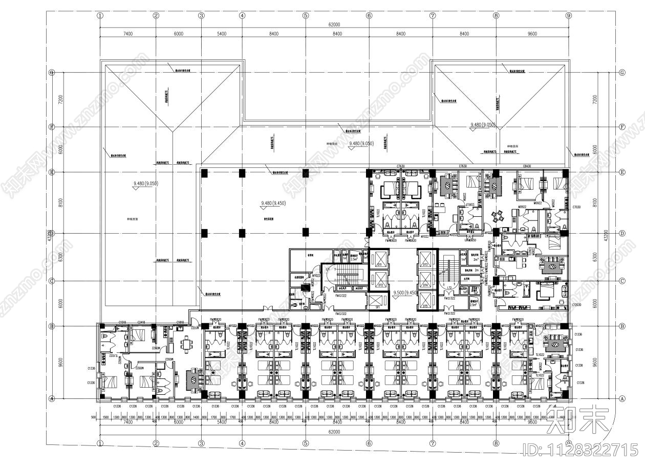 酒店服务式公寓建筑cad施工图下载【ID:1128322715】