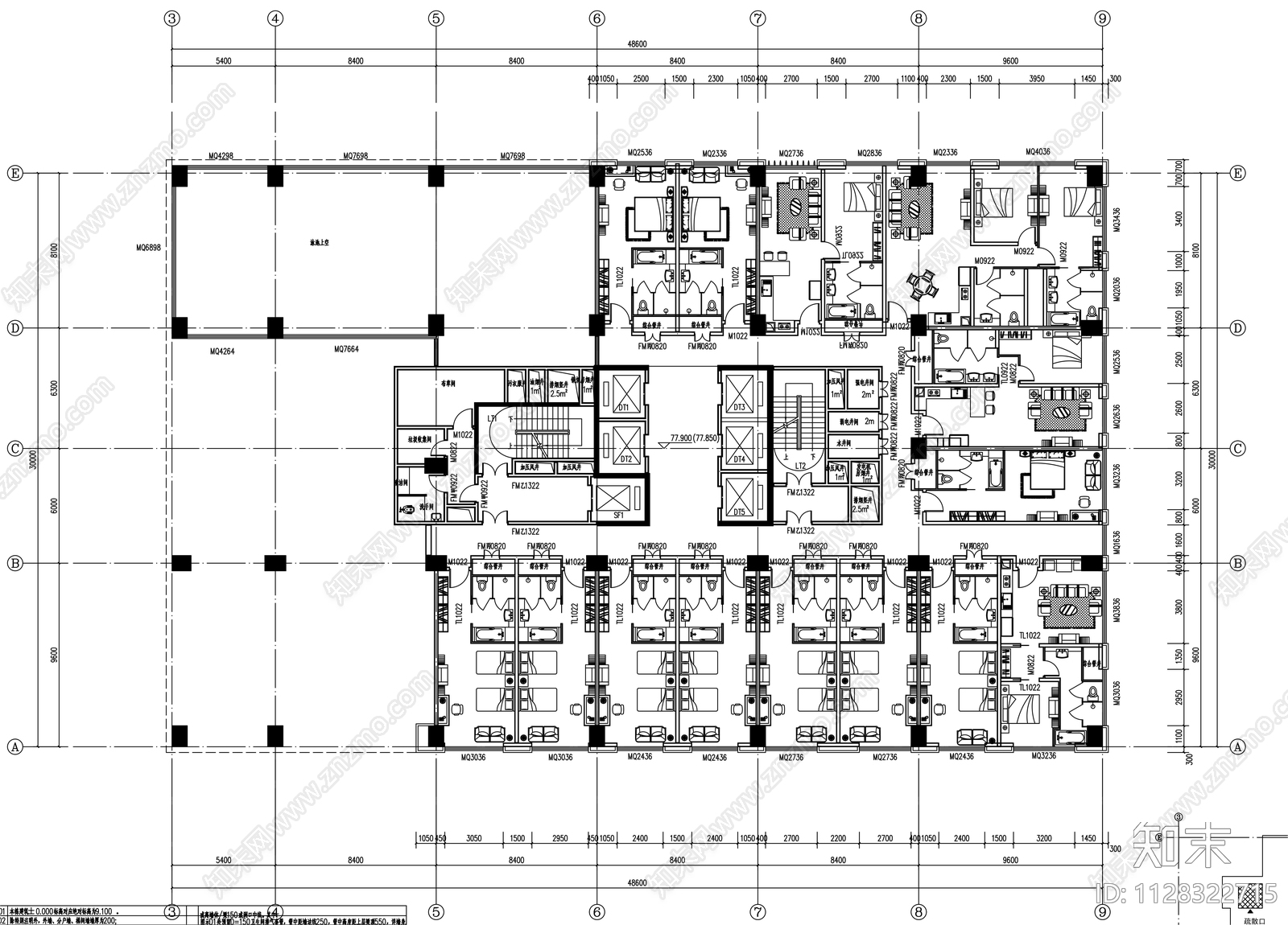 酒店服务式公寓建筑cad施工图下载【ID:1128322715】