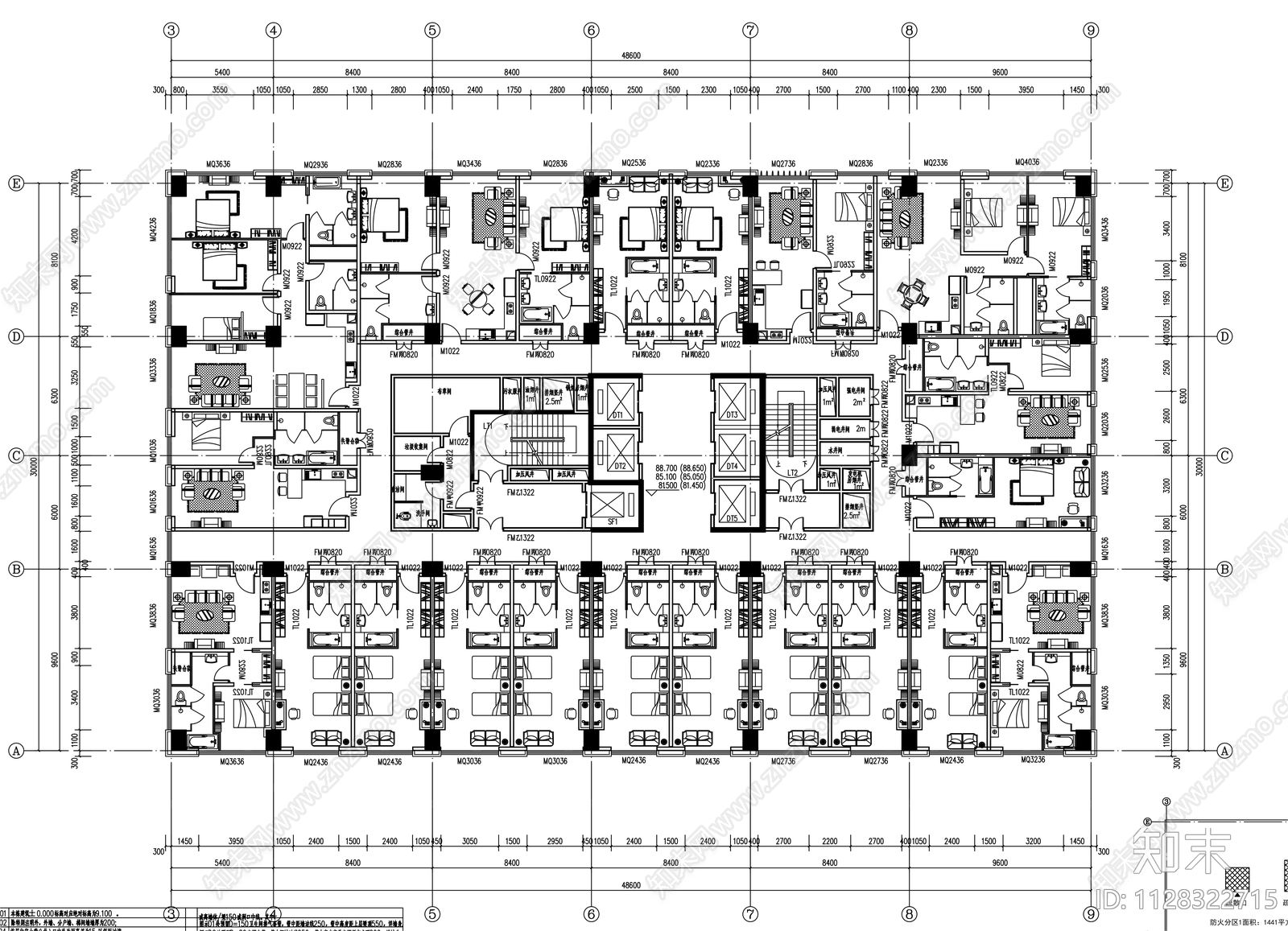 酒店服务式公寓建筑cad施工图下载【ID:1128322715】