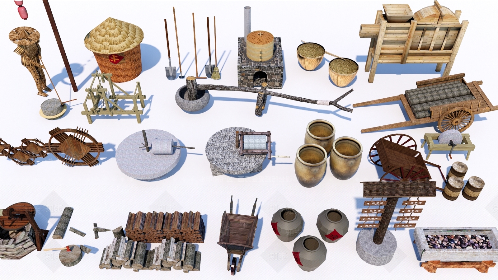 中式乡村田园农具SU模型下载【ID:1128323595】