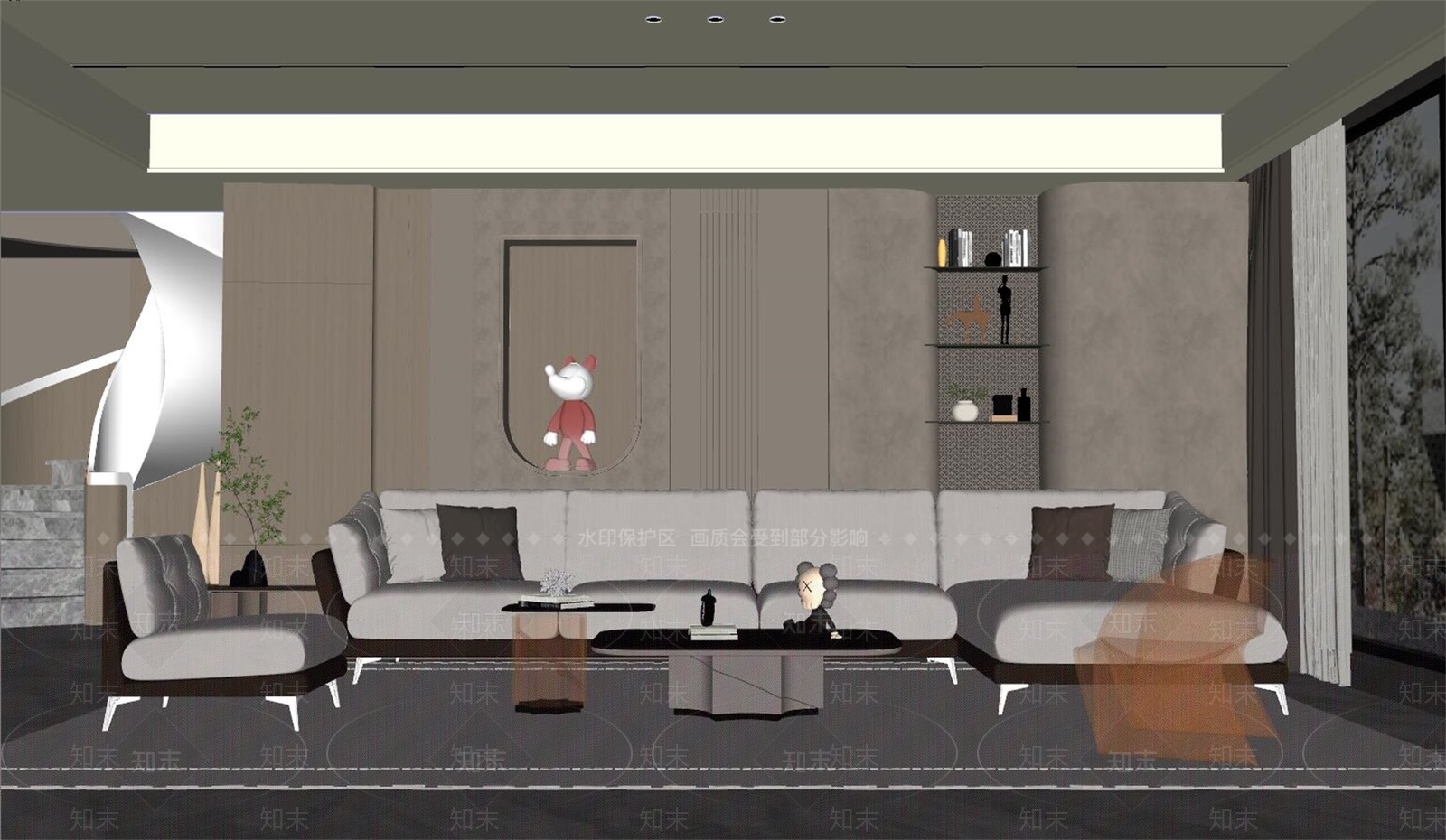 现代别墅样板间客厅SU模型下载【ID:1128328494】