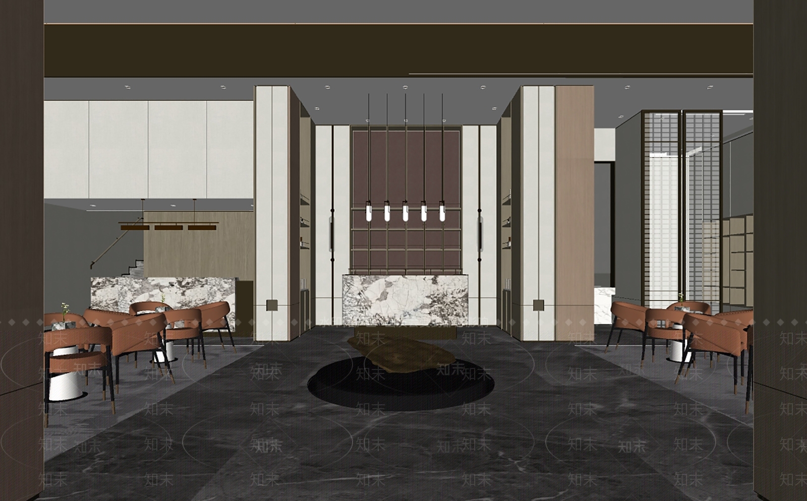 新中式售楼处大厅SU模型下载【ID:1128328576】