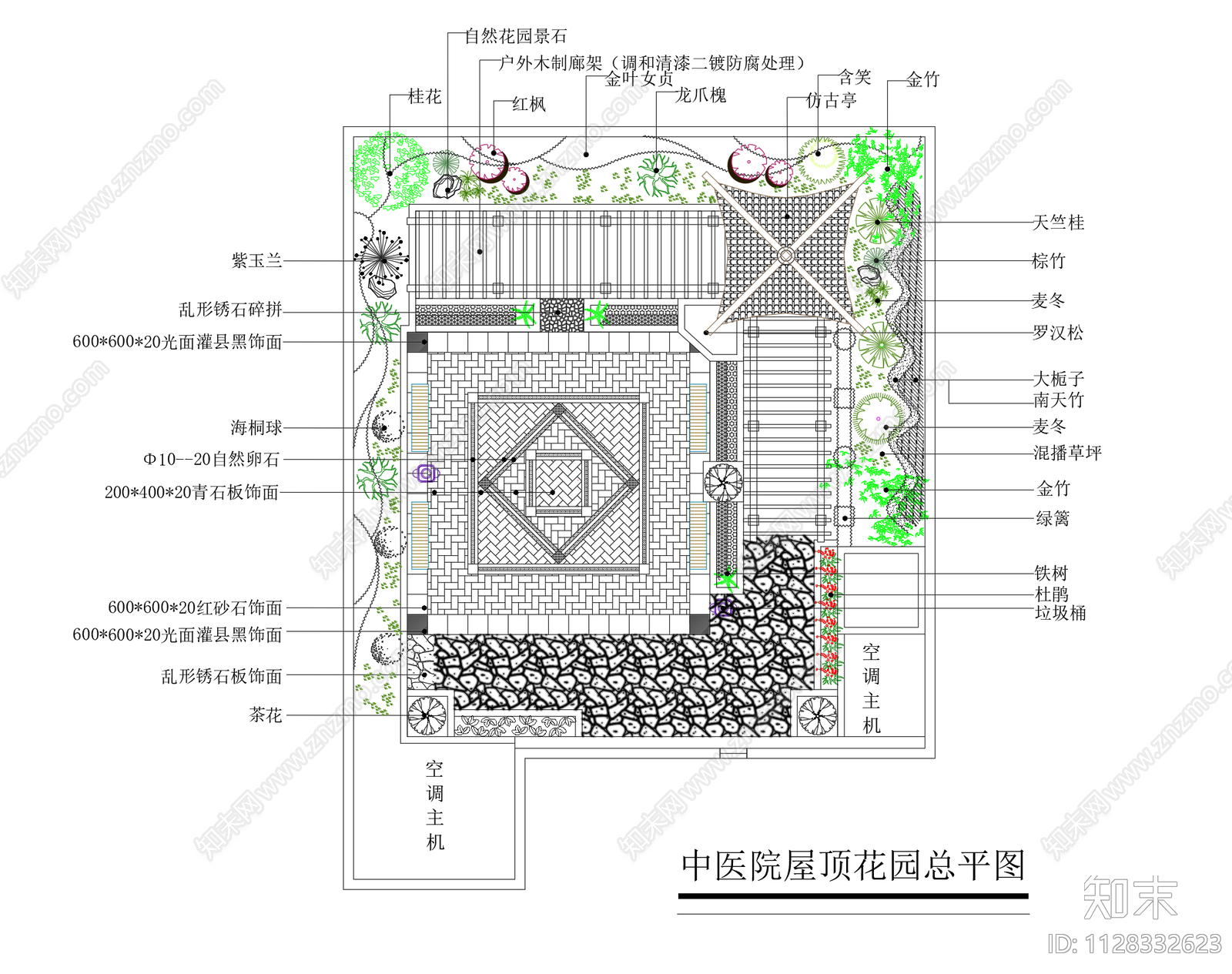 现代简约屋顶花园cad施工图下载【ID:1128332623】