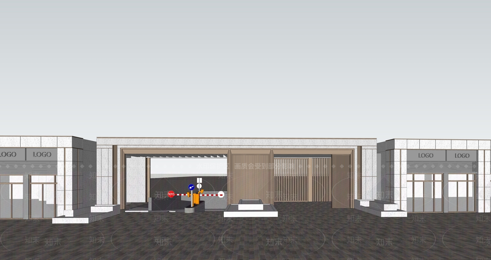 现代风格小区主入口SU模型下载【ID:1128335447】
