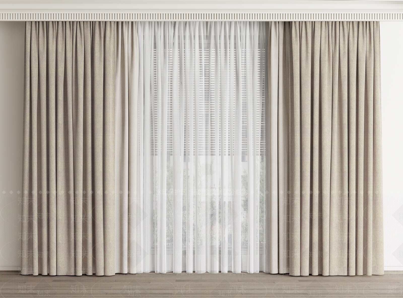 北欧窗帘3D模型下载【ID:1128338162】