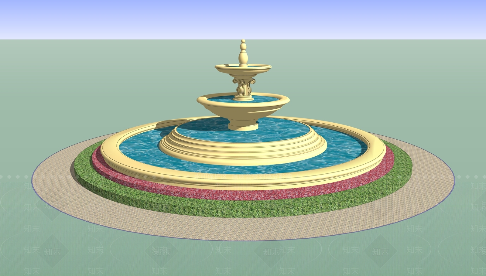 欧式水景喷泉SU模型下载【ID:1128347646】