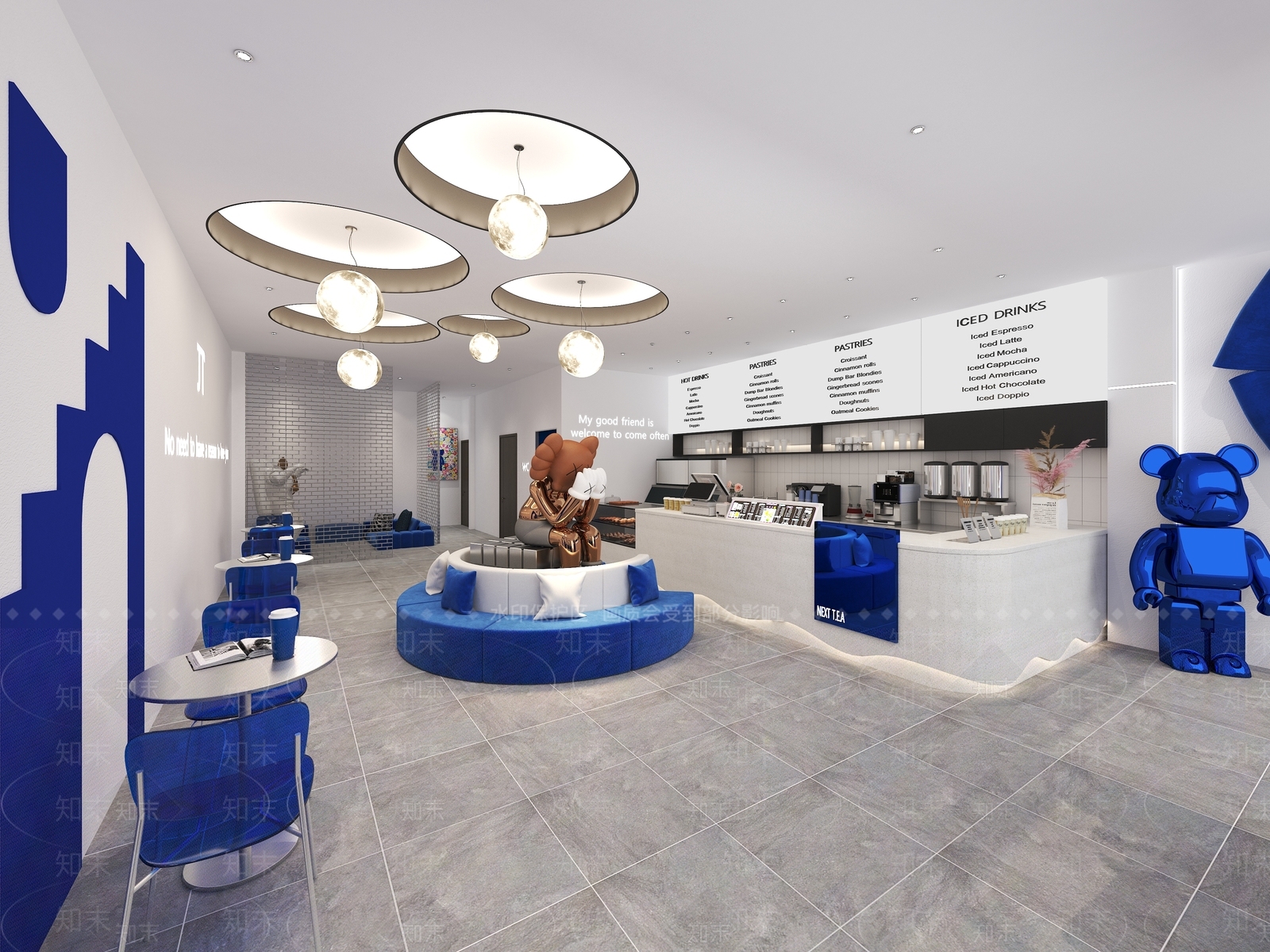 现代克莱因蓝奶茶店3D模型下载【ID:1128348175】