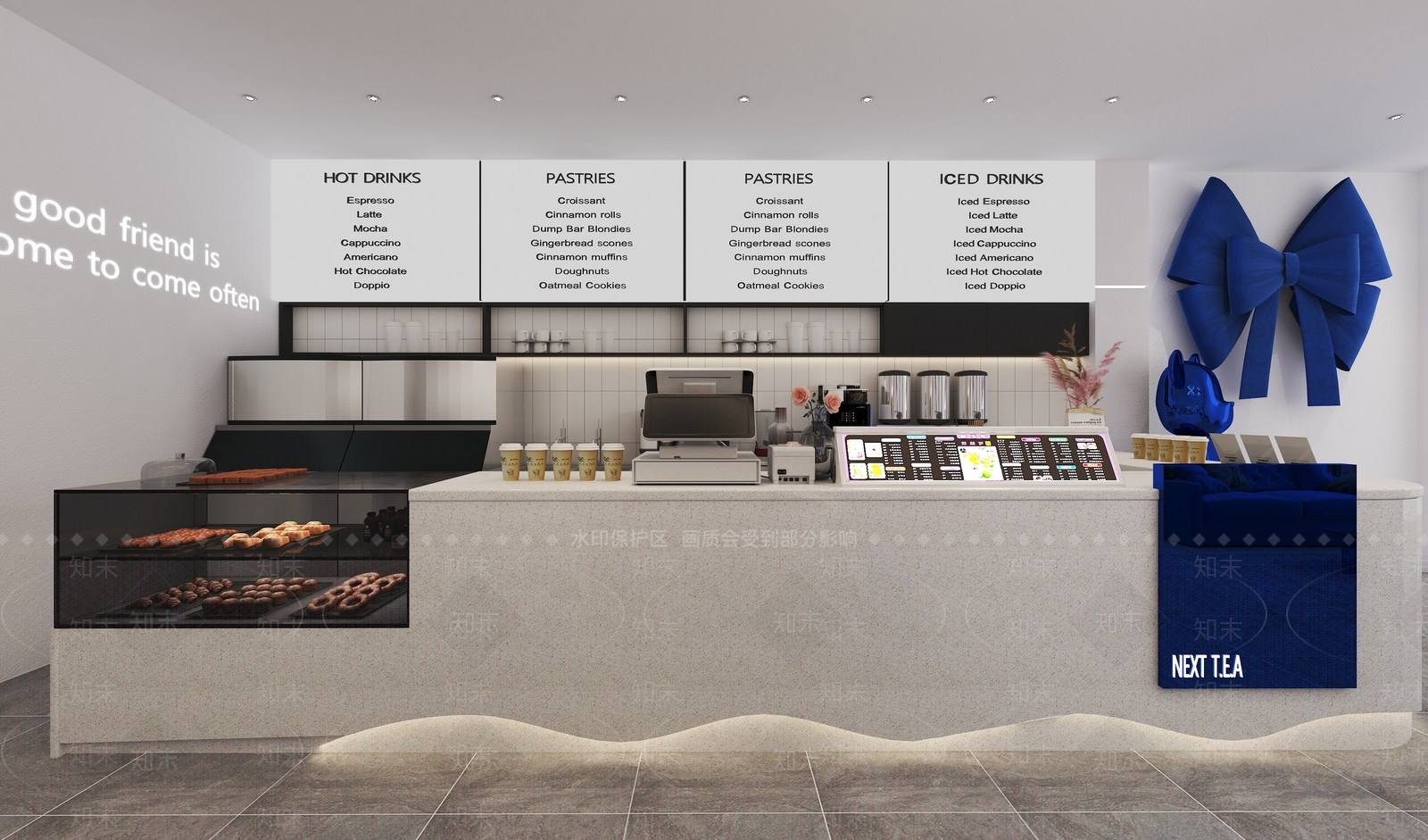 现代克莱因蓝奶茶店3D模型下载【ID:1128348175】