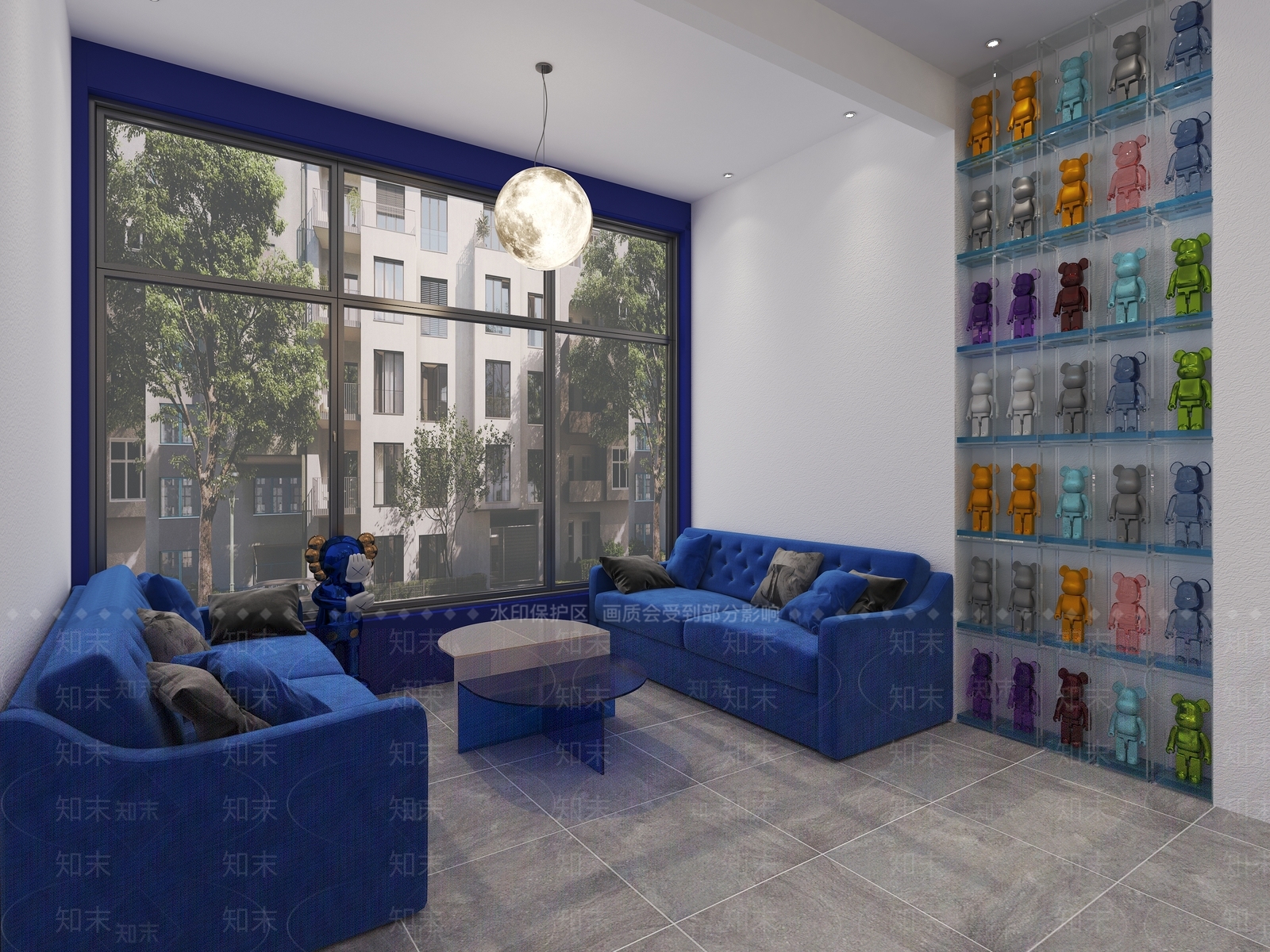 现代克莱因蓝奶茶店3D模型下载【ID:1128348175】