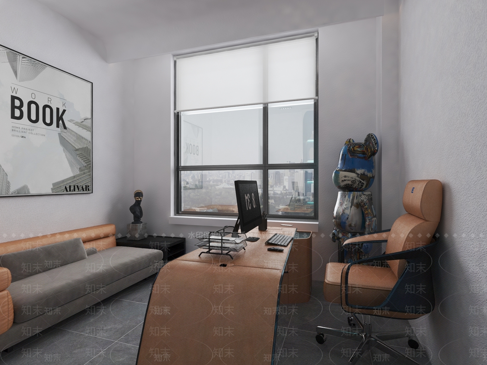 现代克莱因蓝奶茶店3D模型下载【ID:1128348175】