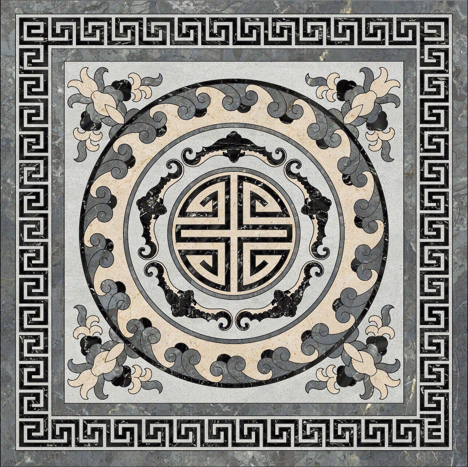 中式五福地砖拼花仿古砖贴图下载【ID:1128348714】