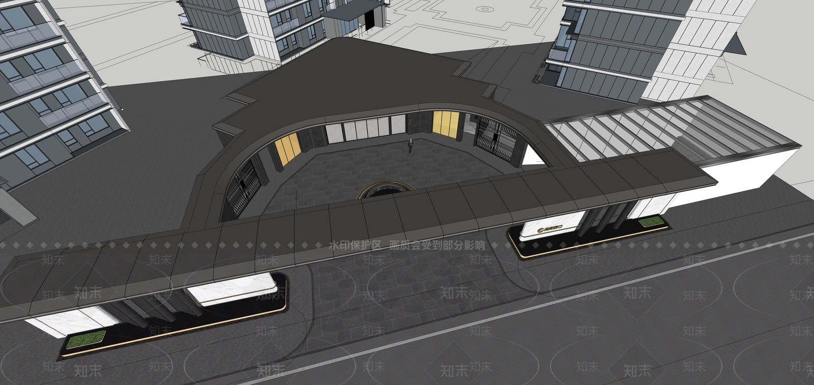 现代洋房入口大门SU模型下载【ID:1128354996】