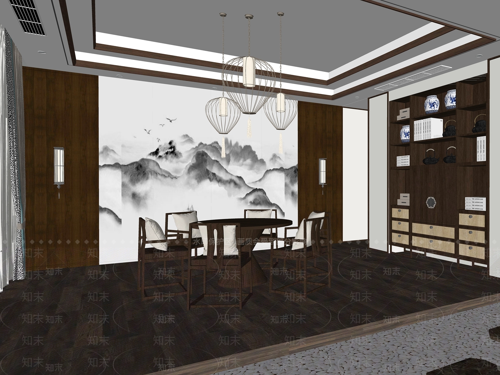 新中式棋牌室SU模型下载【ID:1128357113】