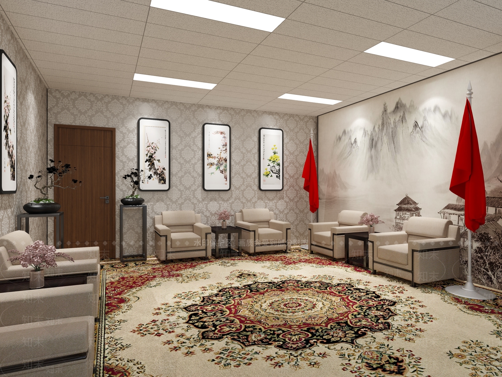 新中式接待室3D模型下载【ID:1128358512】