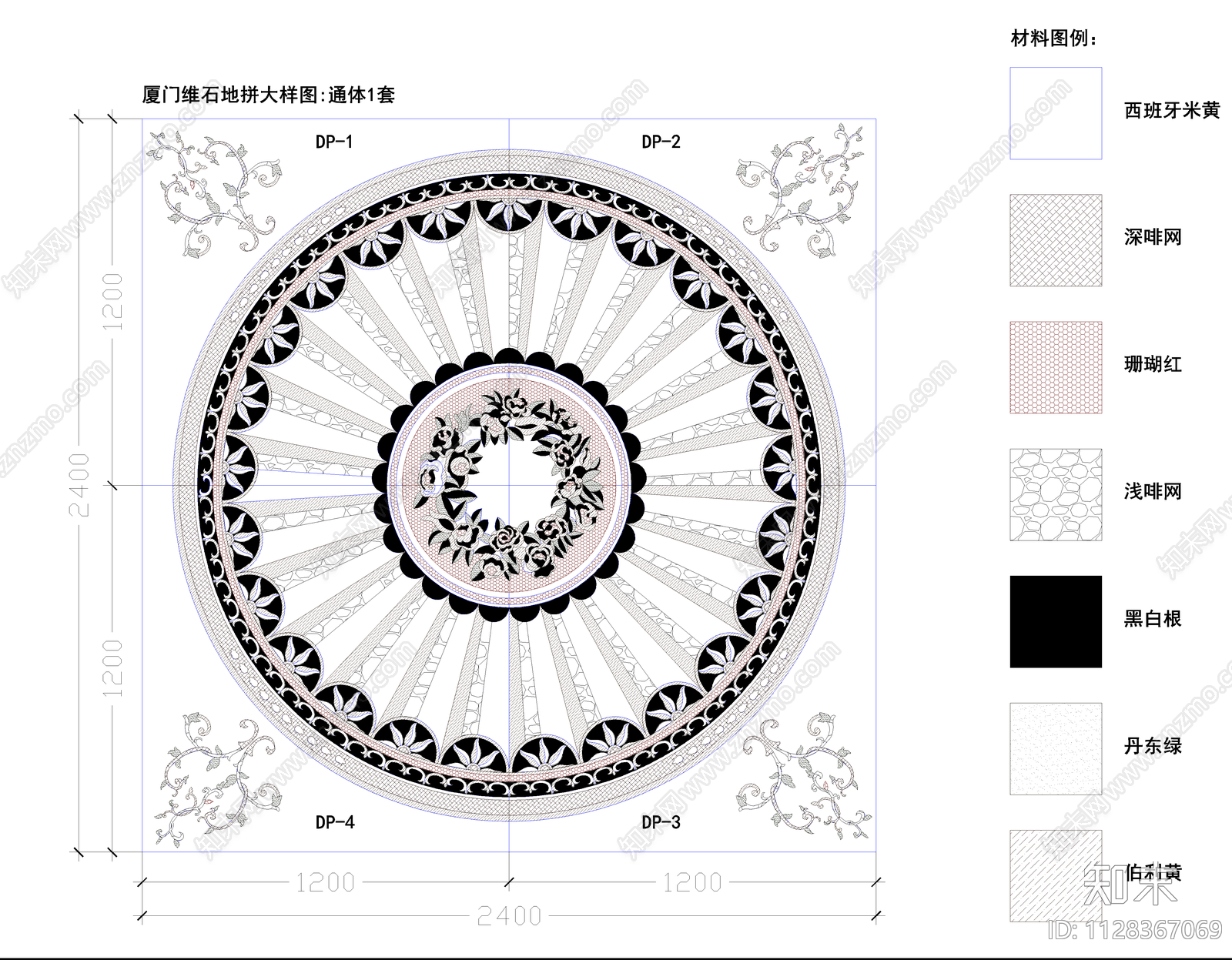 地面拼花cad施工图下载【ID:1128367069】