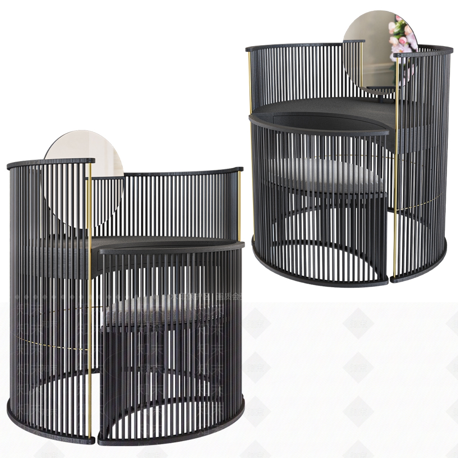 DressingtableForest现代妆台妆凳组合3D模型下载【ID:1128369585】