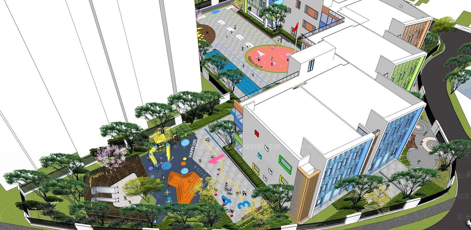 现代幼儿园景观SU模型下载【ID:1128373154】