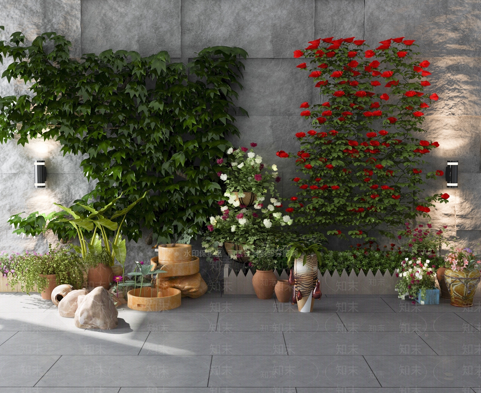 现代绿植墙3D模型下载【ID:1128398008】