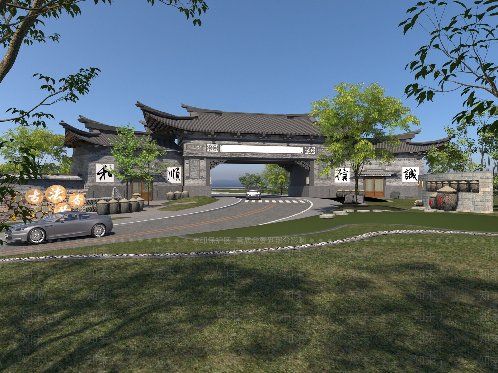 现代公园入口大门3D模型下载【ID:1128381133】