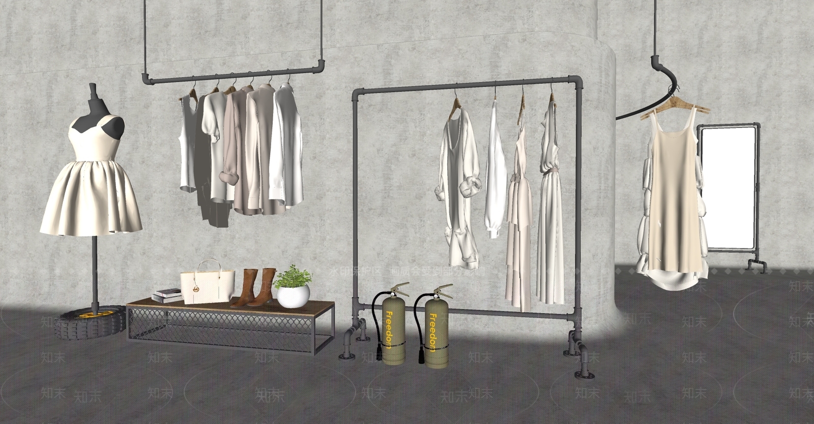 工业风服装店展架SU模型下载【ID:1128388523】
