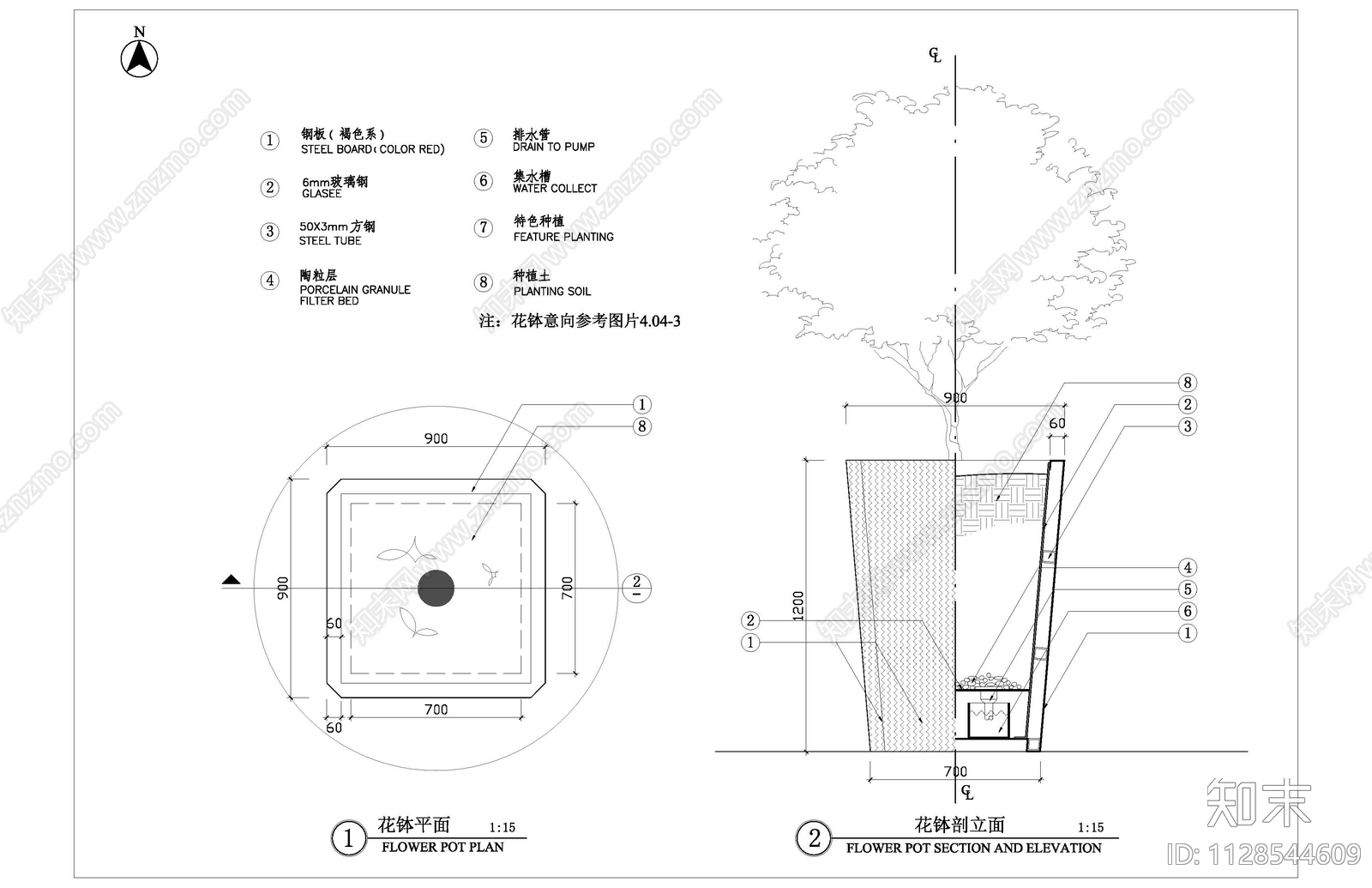 现代花钵细部做法cad施工图下载【ID:1128544609】