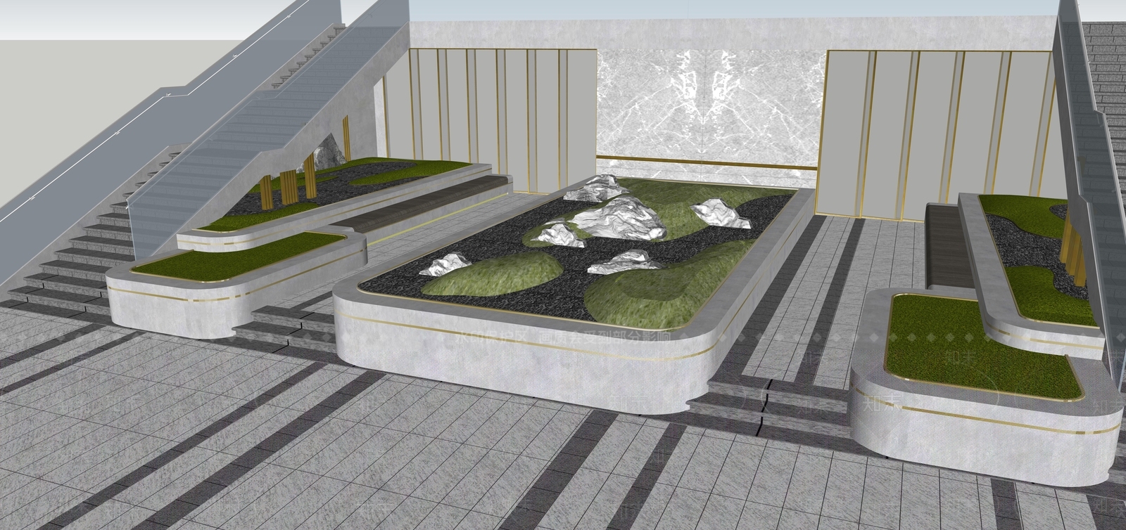 现代台阶景观SU模型下载【ID:1128400930】