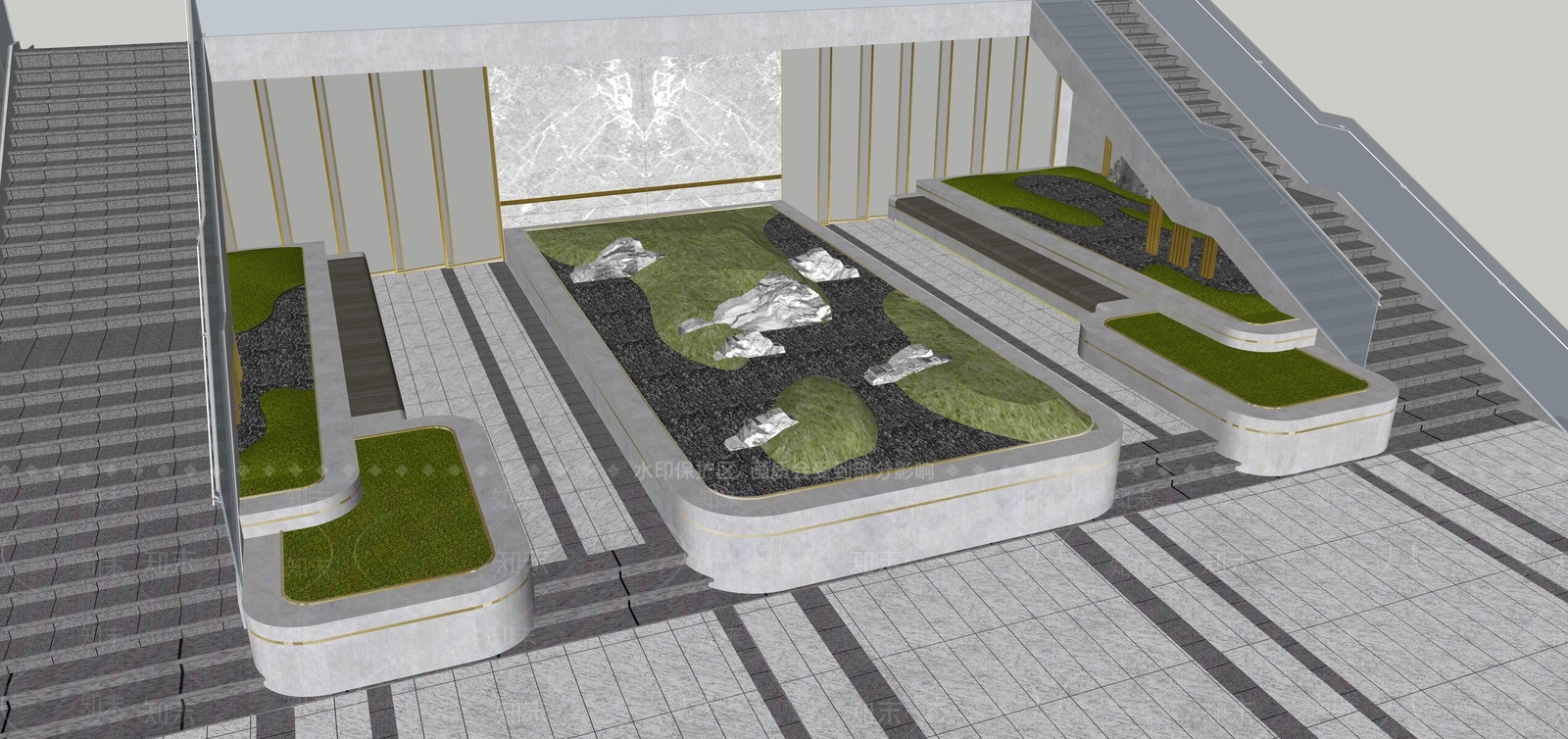 现代台阶景观SU模型下载【ID:1128400930】