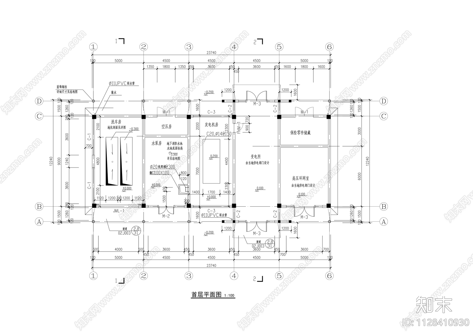 奔驰展厅建筑cad施工图下载【ID:1128410930】