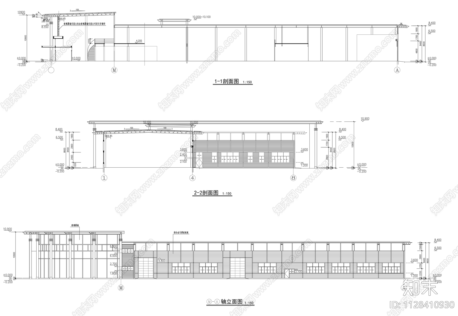 奔驰展厅建筑cad施工图下载【ID:1128410930】