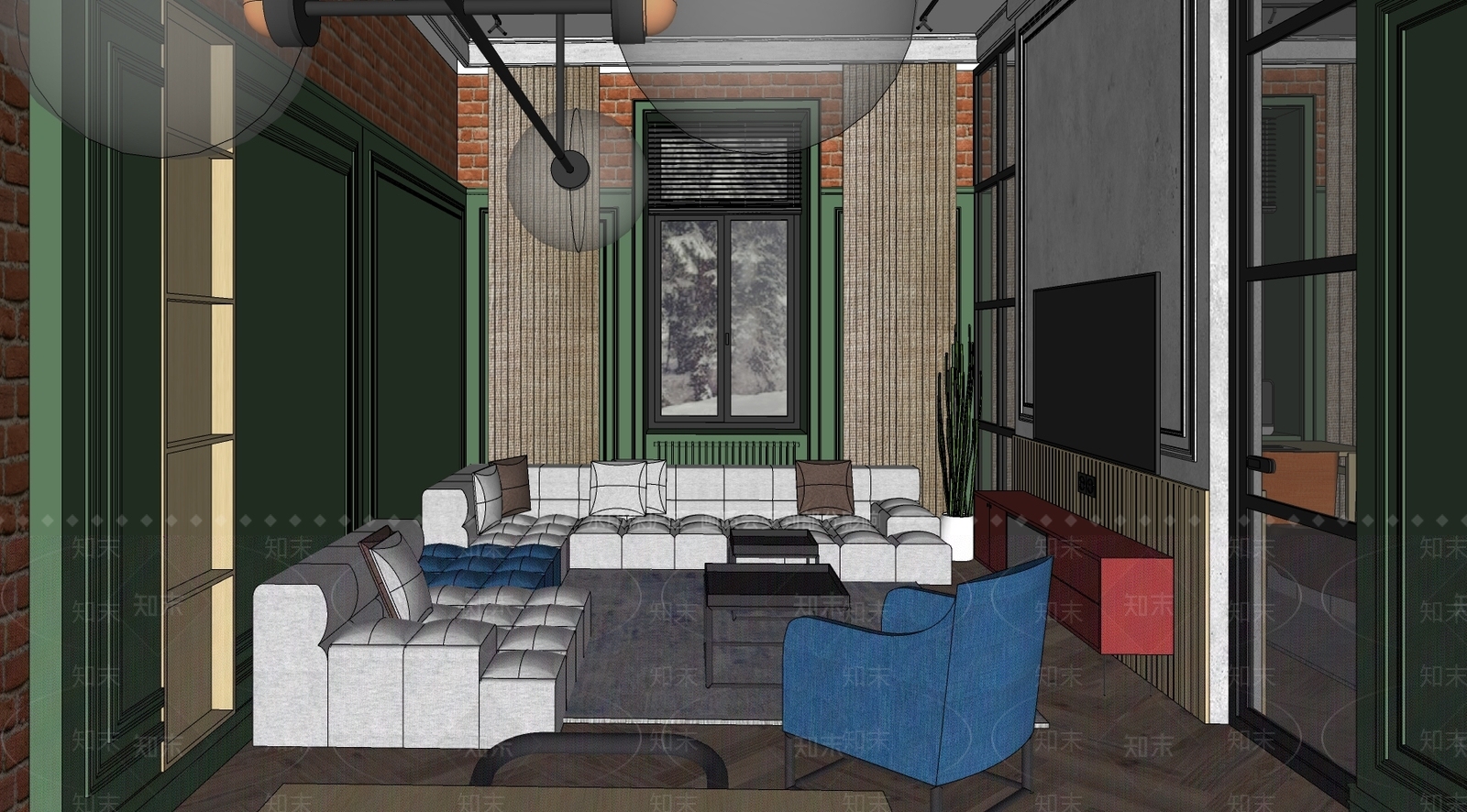 美式LOFT风格家装SU模型下载【ID:1128494878】