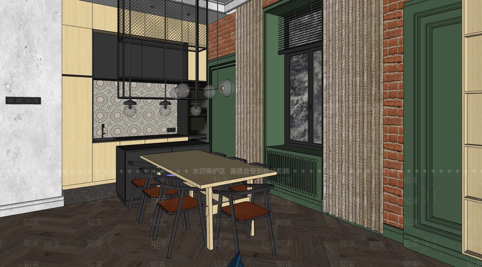 美式LOFT风格家装SU模型下载【ID:1128494878】