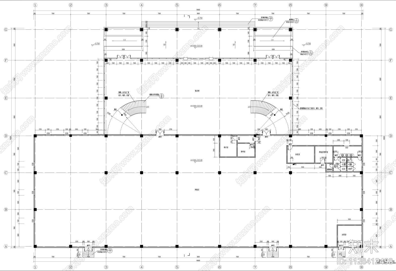 销售中心建筑cad施工图下载【ID:1128412498】