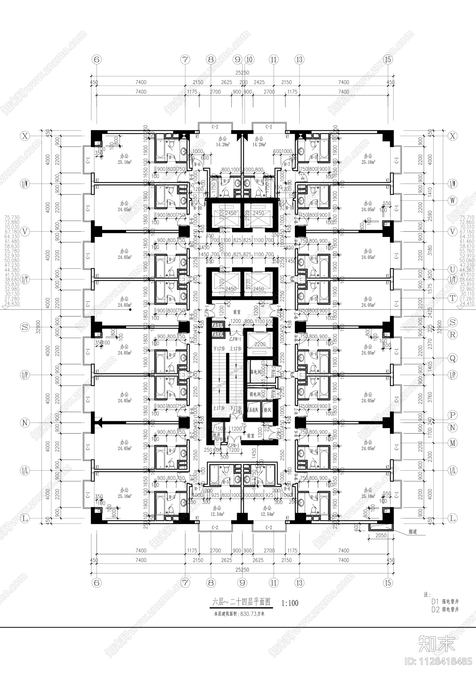 二十四层商务大厦建筑cad施工图下载【ID:1128418485】