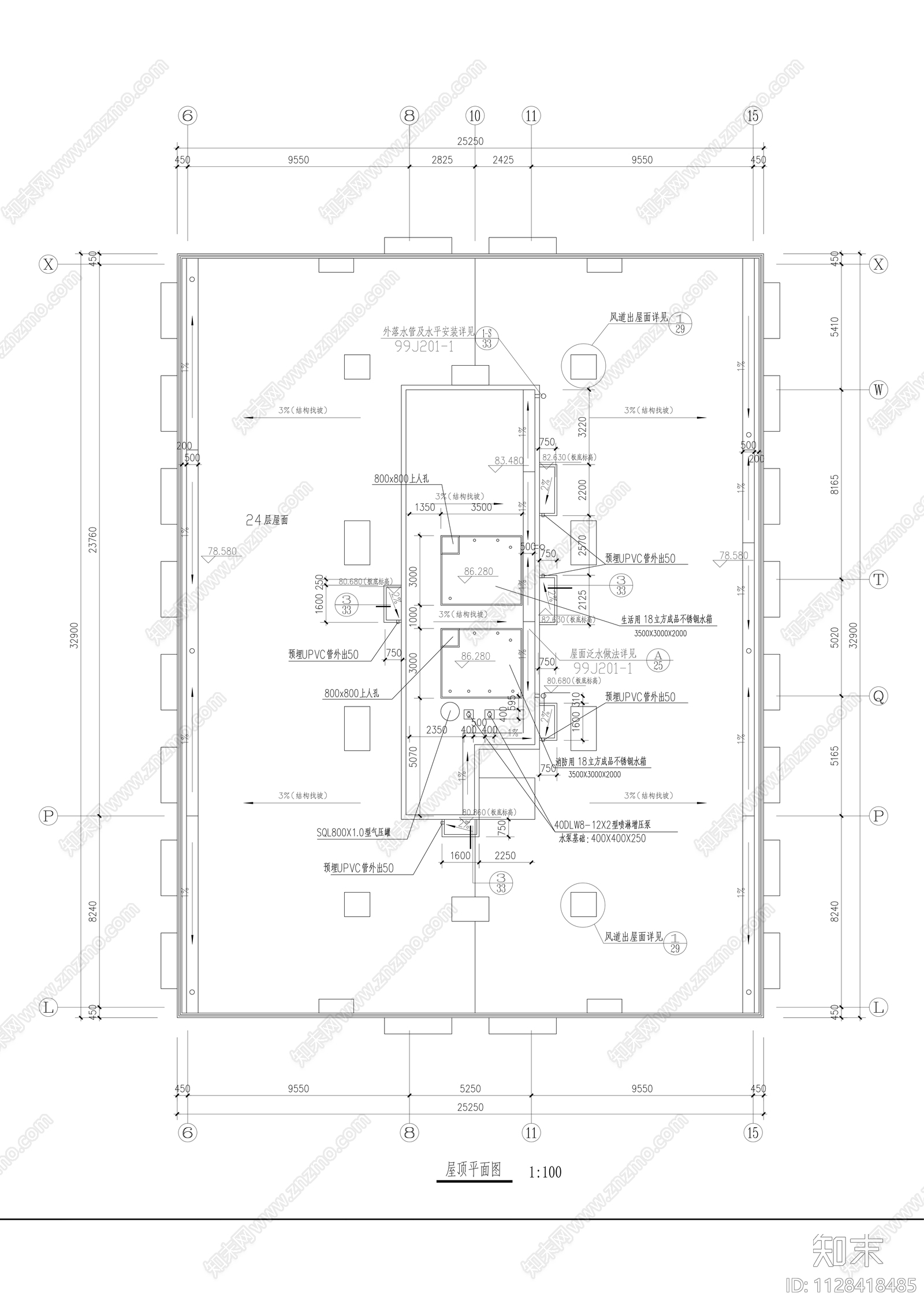 二十四层商务大厦建筑cad施工图下载【ID:1128418485】