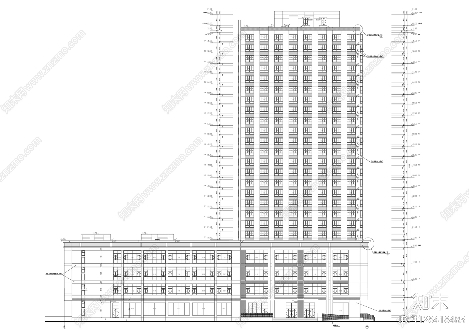 二十四层商务大厦建筑cad施工图下载【ID:1128418485】